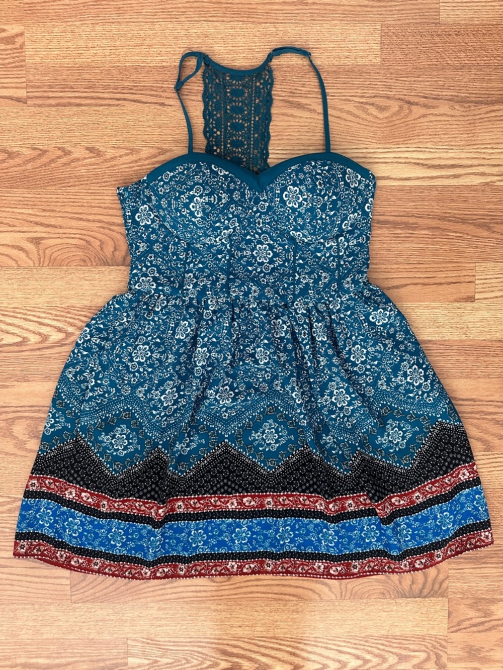 Blue Floral Crochet-Back Sundress